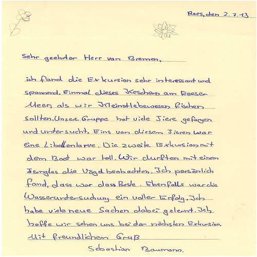 Brief eines Schülers