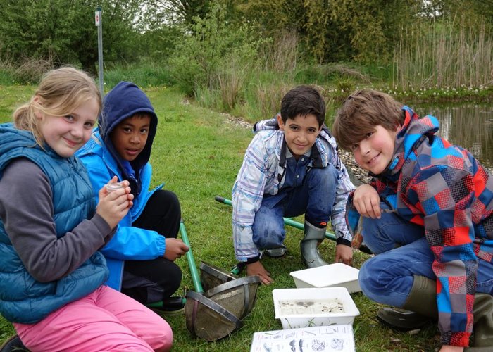 Tümpeln mit Kindern verschiedener Nationalitäten